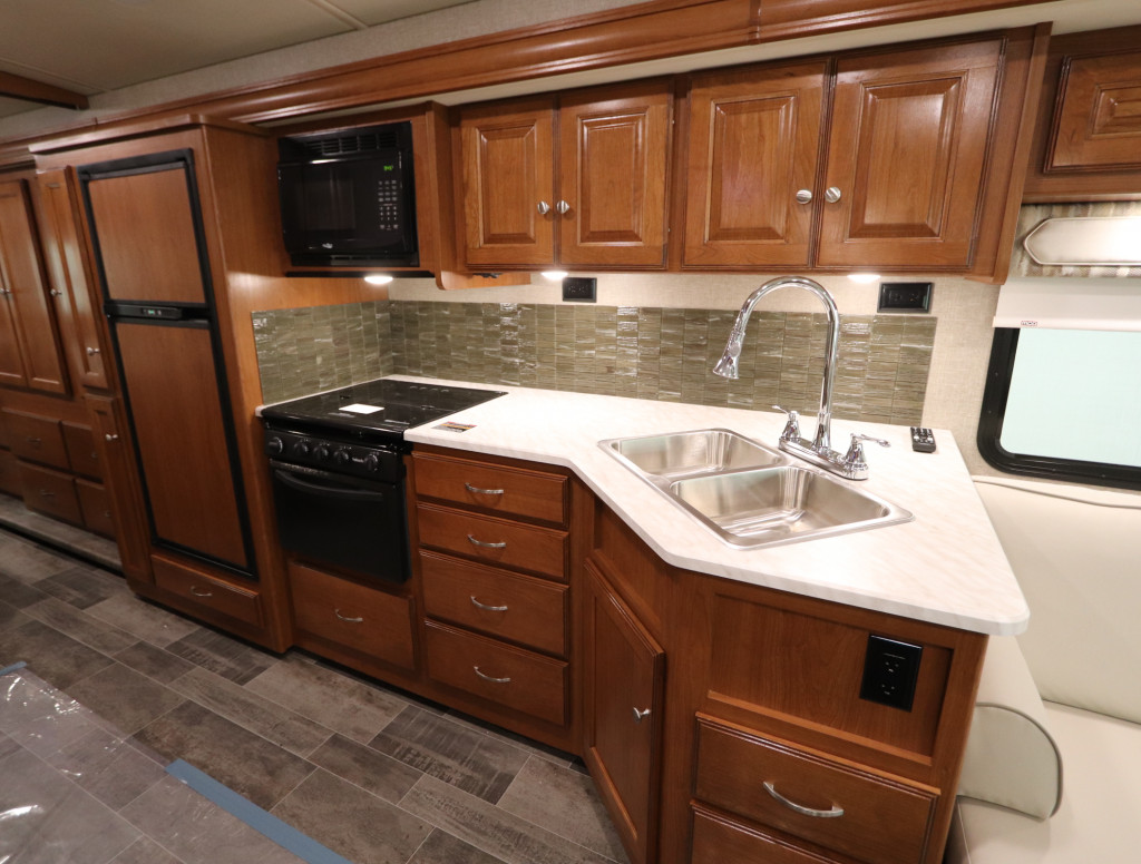 Kitchen in the Winnebago Vista 29VE.