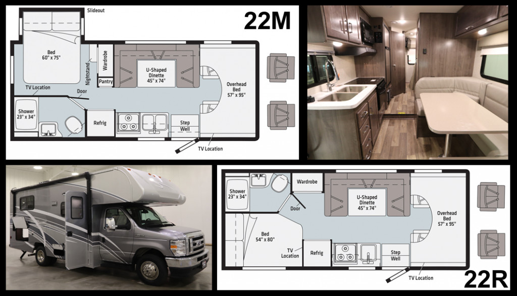 Winnebago Minnie Winnie and Spirit 22M and 22R Floorplans